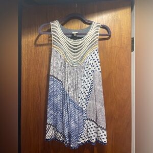 Blue and White Patterned Sleeveless shirt